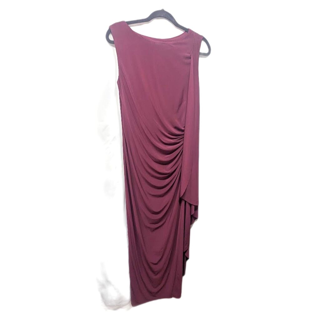 B&A Betsy & Adam Burgundy Sleeveless Ruched Draped Evening Gown Maxi Size: 10
